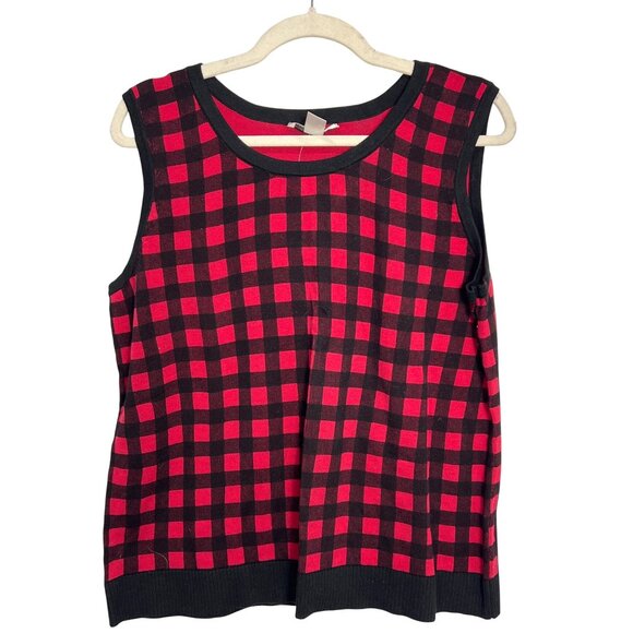Christopher and Banks Buffalo Plaid Sleeveless Top Womens XL Red Black NEW - Picture 1 of 6